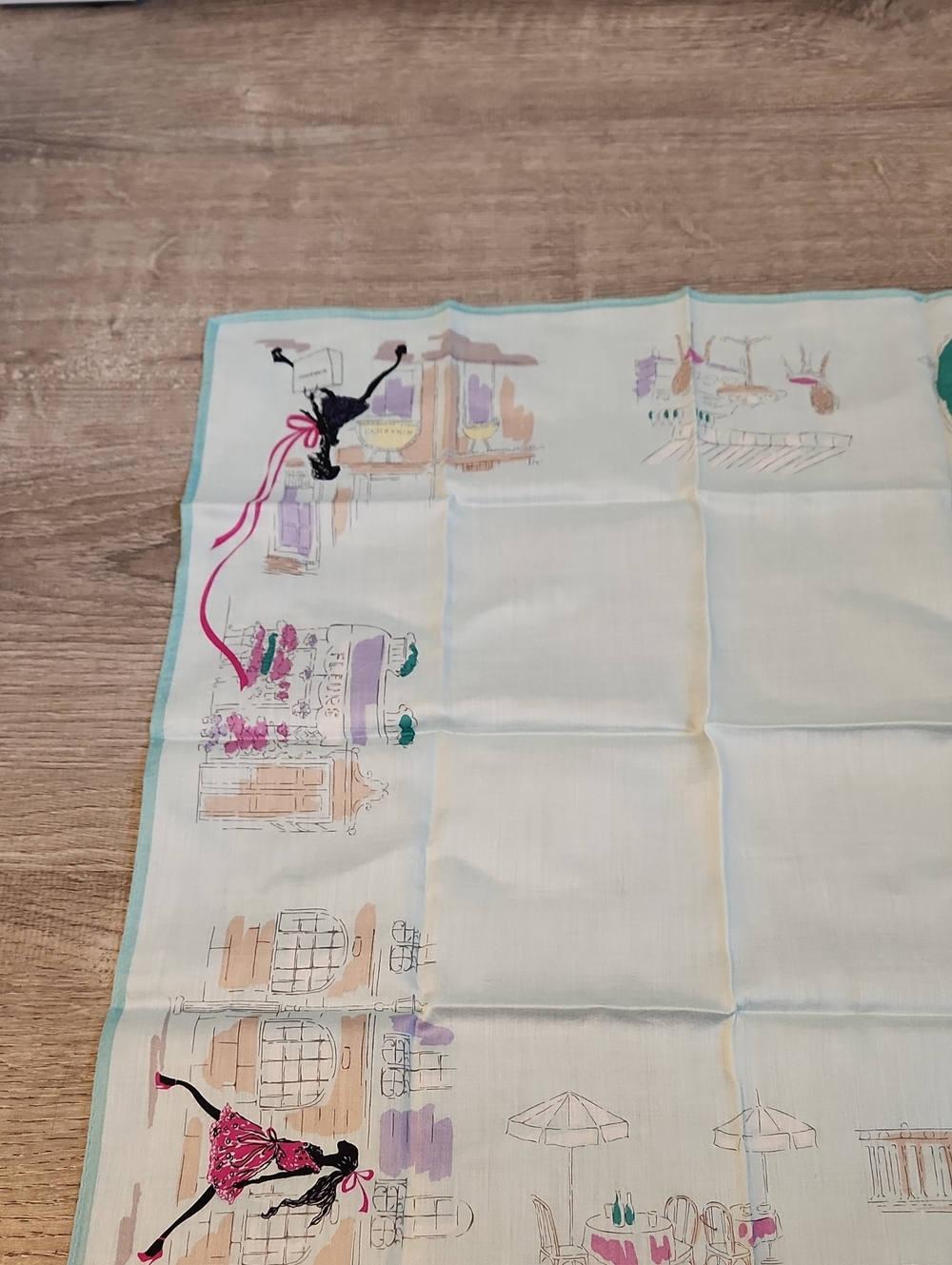 Nina Ricci Cotton Handkerchif with Pink & Aqua Fashion Illustration - Picture 4 of 5
